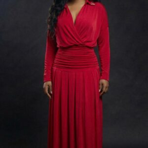 Ruby red, floor-length maxi dress - Image 1