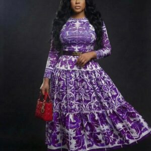 White pattern purple dress - Image 1