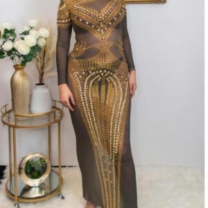 Long-Sleeve Embellished Sheer Maxi Gown. - Image 1