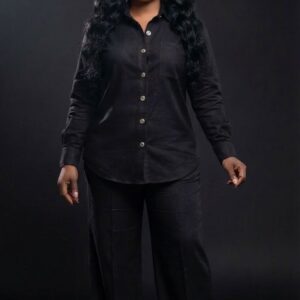 Aura Linen Co-Ord Set in black - Image 1