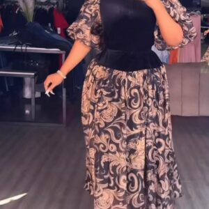 mixed-media puff-sleeve maxi dress - Image 1