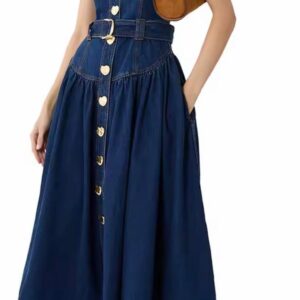 sleeveless denim midi shirtdress - Image 1