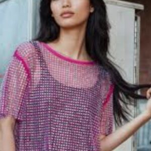 Crystal Mesh Short Sleeve Top - Image 1
