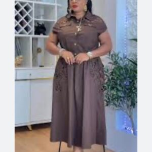 Embroidered cut-out midi shirt dress - Image 1